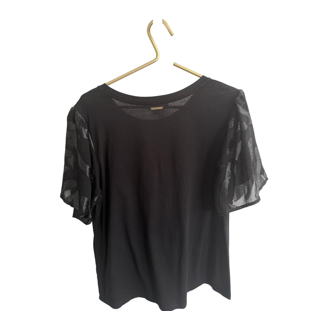 MICHAEL KORS Black Sheer Metallic Flutter Sleeve Top XL Cotton Modal RE25 EUC - Picture 4 of 8